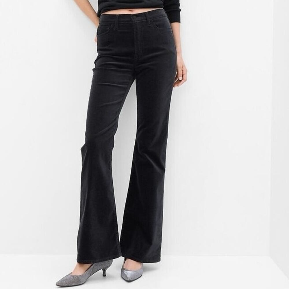 Gap Women’s 32 70s High Rise Flare Black Velvet Stretch Pants 14 Regular